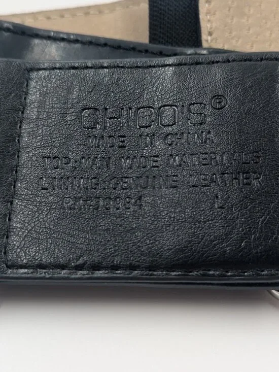 Chico's Black Faux Leather & Crocodile Silver Link Belt with Flip-top Buckle | L - Picture 7 of 9